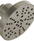 Five Settings Brushed Nickel Shower Head With H2Okinetic Spray, 6 Inch Round, Lumicoat Stainless, Soft Rubber Touch Clean Holes
