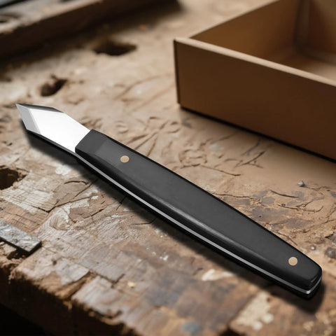 Deadly Sharp 5CR15 High Carbon Steel Marking Knife With Double Beveled Blade Solid Wood Handle on wood surface.