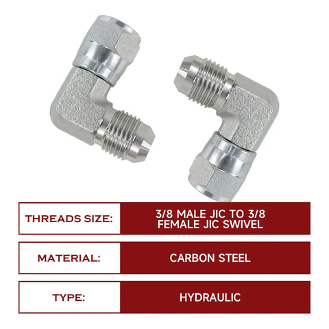 Top Notch Quality Three Eighth Inch Hydraulic Hose Pipe Fitting Has Five Stainless Steel 90 Degree Elbows With Male Jic Swivel Link To Female Jic Port Designed For Heavy Work On Cars Trucks And Boats Maintains Zero Leaks, 3/8 male JIC to female swivel, carbon steel