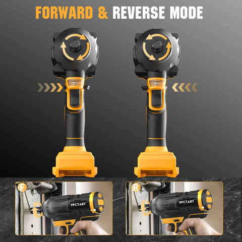 PFCTART 20V Brushless Impact Wrench, 1/2 Inch Cordless Impact Gun With 922 Ft-Lbs Max Torque And 3300Rpm Speed, Includes 6 Sockets For Auto Truck Tire Lug Nuts And Garage Work, Super Duper Power Tool