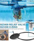Relief Valve Kit With R0623300 O Ring for Zodiac CLC500 Cyclonic Leaf Catcher in pool water setup view.