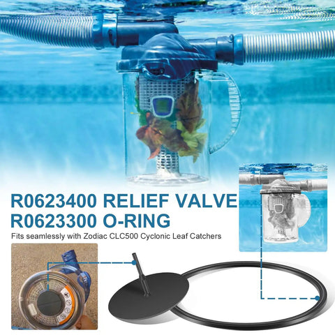 Relief Valve Kit With R0623300 O Ring for Zodiac CLC500 Cyclonic Leaf Catcher in pool water setup view.