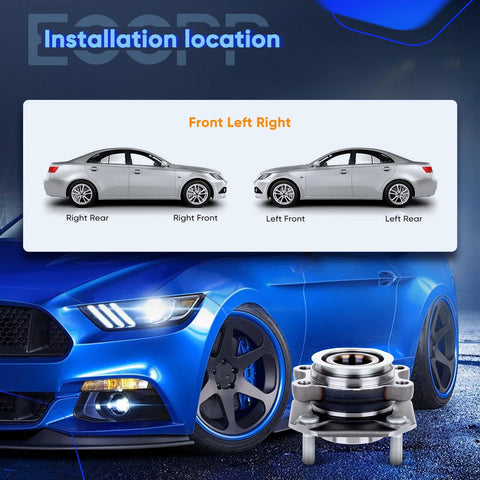 Beefed Up Front Wheel Hub And Bearing Assembly For Nissan Sentra 2007 To 2012 With ABS Tone Ring Sensor displayed with car installation locations