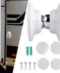 RV Magnetic Door Catch Kit For Camper, Trailer, And Motor Home Weather Resistant 2-pack shown with white door holder and screws