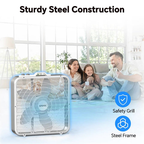 20 Inch Box Fan With Thermostat Auto Temperature Control 3 Speed Metal Frame Window Box Fan With Carry Handle And Non Slip Feet Chill Quiet Cooling For Bedroom Garage Office Basement Dorms