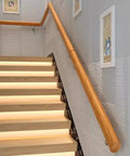 Solid Wood Handrail With Heavy Duty Stainless Steel Wall Mount Bracket, Built Like A Tank And Worry Free Climbing For Indoor Stairs Garage Bathroom Safety Assist 7 Foot Set on indoor stairs.