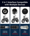 Turbocharged 54.6V 3A Ebike Charger With Auto Shutoff And Intelligent Temperature Control For 48V Lithium Batteries UL Certified, showing 3-in-1 interface with connectors
