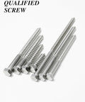 46 Pack Three Eighths Inch Hex Head Lag Bolts And Flat Washers Set with hex sockets in stainless steel on white background