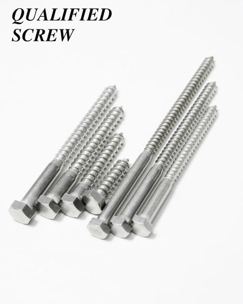 46 Pack Three Eighths Inch Hex Head Lag Bolts And Flat Washers Set with hex sockets in stainless steel on white background