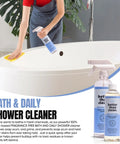 Person cleaning a white bathtub using Plant Based Fragrance Free Family Cleaning Bundle With 4 8oz Concentrates Dish Soap All Purpose Cleaner Marble And Granite Cleaner Bath And Shower Safe For Family And Pets.