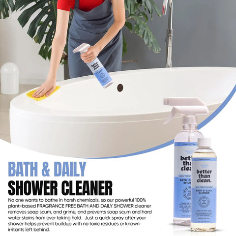 Person cleaning a white bathtub using Plant Based Fragrance Free Family Cleaning Bundle With 4 8oz Concentrates Dish Soap All Purpose Cleaner Marble And Granite Cleaner Bath And Shower Safe For Family And Pets.