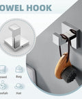Close-up of robe hook from 4 Piece Bathroom Hardware Set With Robe Hook Toilet Paper Holder Towel Holder And Towel Bar In SUS304 Stainless Steel Polished Chrome For Modern Renovations And A Sleek Easy Home Upgrade.