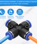 10 Pack Inline Manifold Union Fittings 4 Way 6mm OD pneumatic connectors on marble background