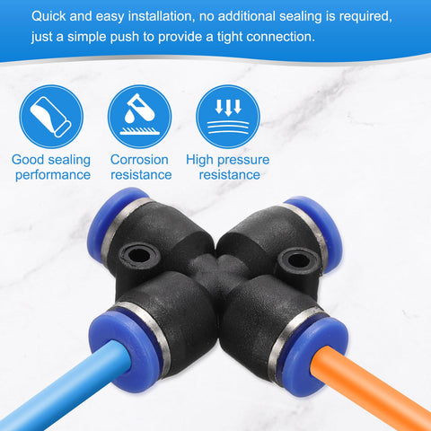 10 Pack Inline Manifold Union Fittings 4 Way 6mm OD pneumatic connectors on marble background