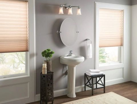 One-Handle Low Arc Bathroom Faucet Chrome Finish, 4-Inch Centerset Installation, Easy Install, Single Lever Temperature Control on pedestal sink