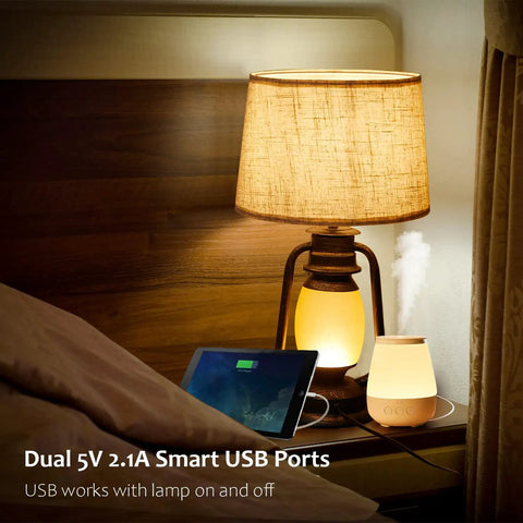 Lantern Table Lamps Set Of 2 With Dimmable Night Light And USB Port Rustic Oil Rubbed Bronze Finish on bedroom nightstand