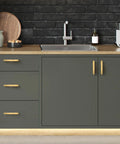Brushed Gold Cabinet Handles Set of 2 With 5 Inch Hole Centers Solid Zinc Alloy Drawer Pulls in kitchen setting.