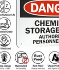 Heavy Duty Aluminum Hazard Warning Plate 7 X 10 Inches Built Like A Tank For Chemical Storage Areas And Authorized Personnel Only Rust Free Fade Resistant Print with UV resistant icons.