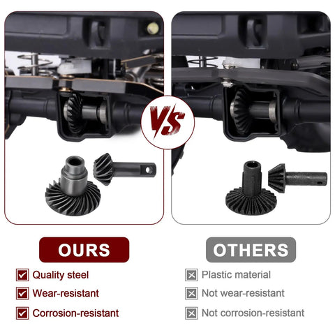 Comparison of 24T And 12T Steel Helical Gear Set For 1/18 Traxxas TRX4M Crawler Front And Rear Axles Upgrade versus plastic gears