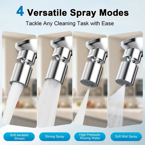 Four Mode Chrome Faucet Aerator Delivering Smooth As Butter Water Flow And Splash Free Performance to showcase 4 versatile spray modes.