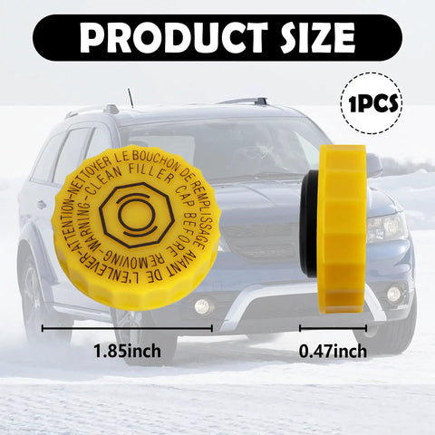 Brake Fluid Cap Replacement For Chrysler, Dodge And Jeep shown with dimensions 1.85 inches wide and 0.47 inches thick.