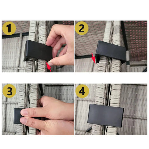 10 Pack Outdoor Furniture Clips For Sectional And Rattan Sofas Patio Couch Connectors being attached to secure modular sets