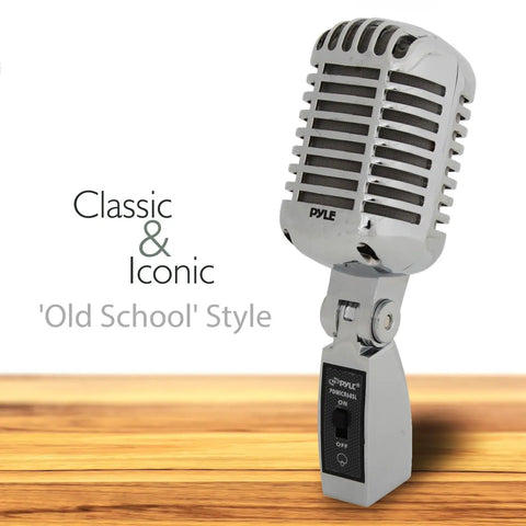 Retro Dynamic Vocal Microphone with Classic Metal Design on wooden surface