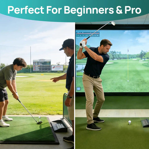 Golfers practicing with 68 Pcs Golf Mat Tees Set With Rubber Tees For Simulators And Hitting Mats, Consistent Tee Height And Stable Ball Position