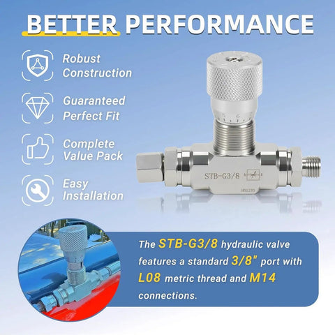 Stb G Three Eighths Inch Hydraulic Flow Control Valve With L08 M14 Connection for Mini Excavator, alloy steel construction, front view.