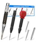 Solid Performer Automatic Center Punch Set With Six And Five Inch Bodies Plus Extra Pins for precise knock out marks on metal, wood, concrete.