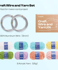 Aluminum Craft Wire and Acrylic Yarn Kit for I Cord Knitting Beginners Includes Eight 25 Gram Yarn Skeins and Two Rolls of Five Meters