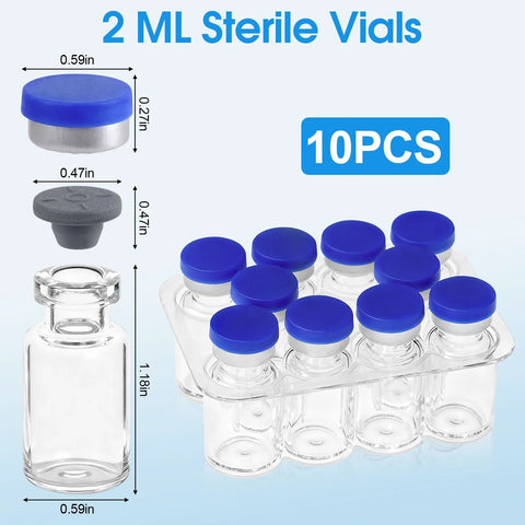 Sterile Glass Vials With Self Healing Injection Port And Plastic Aluminum Flip Caps 2ml Or 5ml Empty Vials For Injection And Peptide Storage 10 Pack Leakproof Sealing Ideal For Lab Pharmacy Or Home Use