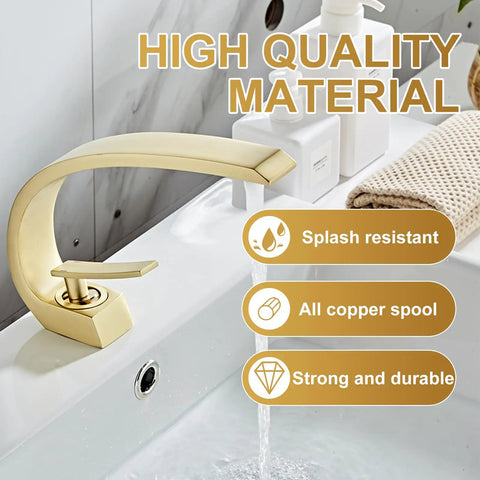 Dope Brushed Gold Bathroom Sink Faucet With Sleek Single Handle And Single Hole Install Brass Lavatory Vanity Faucet Basin Mixer Tap