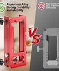 Pro Grade Aluminum Door Hinge Jig With Scale for Router Templates, comparison shown between aluminum and plastic construction