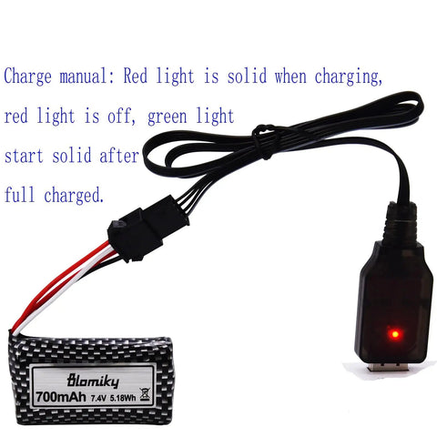 Two Pack 7.4V 700mAh Li Ion SM-4P Rechargeable Battery With Cable For HJ812 HJ820 HJ825 HJ822 HJ138 And Bezgar TX126 RC Boats