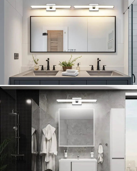 24 Inch LED Vanity Light Fixture With 16W 6000K Cool White Dimmable Over Mirror Bathroom Lighting In Black Modern Aluminum Bar Design For Bright Energy Efficient Illumination