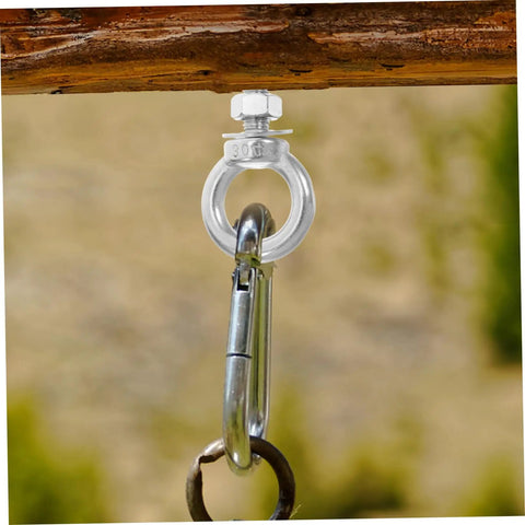 Beefy Heavy Duty Stainless Steel Swing Hardware Kit With Eye Bolts And Fixed Installation Buckles For Hammocks And Swings High Load Capacity With Quick Setup Screws And Bolts hanging ring on wooden beam