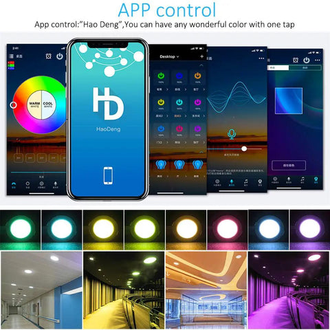App control interface for 6-Inch Smart LED Recessed Downlights 15W RGBCW 2700K-6500K Multicolor, showcasing color options.
