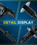Detailed view of Beefy Jeep Wrangler Fender Flare Hardware Kit components including push pin retainers and rivet clips.