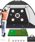 10x7ft Golf Net With Practice Mat For Backyard Driving And Chipping Training, Hitting Aid Net With Bullseye Target And Four Directional Pockets