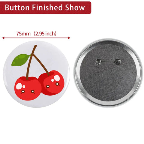 3 Inch Button Maker Supplies Kit 100 Sets 400 Pieces With 75mm 2.95 Inch Button Parts Metal Blank Badges And Blank Paper For DIY Button Making Machines Pin Makers, cherry button sample