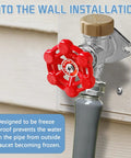 Close-up of Frost Free Outdoor Sillcock With Anti Siphon Backflow Preventer, Lead Free Brass Frost Proof Faucet Bib, installed on wall.