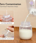 200 Pack Breastmilk Storage Bags Featuring Nifty Temperature Color Shift And Knockout Double Zip Seal For Freezing 6 Ounce Sterilized Breastfeeding Supplies Dead Simple Straight Up Smooth Sailing Bundle, pouring milk into a jar.
