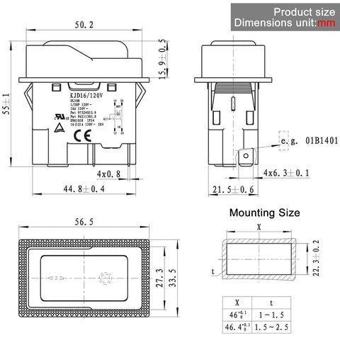 Technical diagram of Heavy Duty 16A 120V Electromagnetic Switch For 120V AC Motors With IP54 Protection And Easy On Off Control