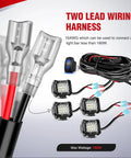 Heavy Duty 16AWG LED Pod Lights Wiring Harness Kit With Four Leads Power Relay Inline Fuse And Weatherproof Connectors Handles Up To 180W Total Blue Finish Ideal For Off Road Trucks Jeeps UTVs And Outdoor Lighting Setups, two-lead wiring harness