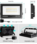 RGBW 25W LED Flood Light Color Changing 16 Million Colors IP66 Indoor Outdoor Uplighting All In One For Events Weddings Parties Stage Lighting 250W Equivalent Warm White 2700K With Remote showing front and side view with cooling and adjustable angle