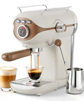 Compact Espresso Maker With 20 Bar Pressure And Built In Milk Frother Semi Automatic Coffee Brewer brewing espresso and milk foam