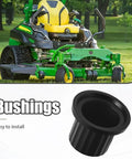 Replacement M167267 Bushing For John Deere Lawn Mowers Z235 Z255 Z335E Z355E Z335M Z345M Z345R Eight Piece Yoke Bushing Set Made From Waterproof Plastic And Rustproof Durable Fit For Deere Z Series Mowers black bushing shown with mower use