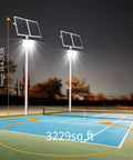 Ultra Bright 400W Solar Security Flood Lights With Remote Control 40000 Lumens IP66 Weatherproof Outdoor LED Street Light illuminating tennis court.