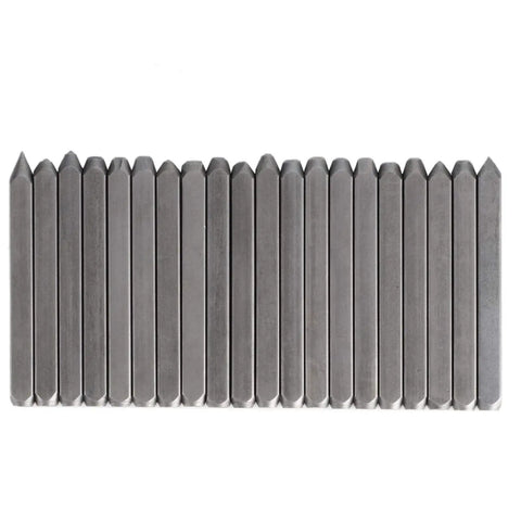 Pro Grade Jewelry Anvil Chisel Set With Steel Punch Stamp Kit For Jewelry Making, Carving Tools, 20 metal sticks lined up